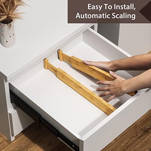 4 Pack Bamboo Drawer Dividers 17-22" Adjustable Kitchen Organizer