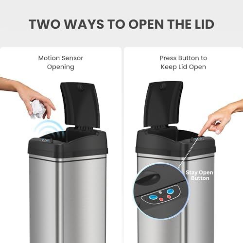 iTouchless 13 Gallon Sensor Kitchen Trash Can, 4 Wheels