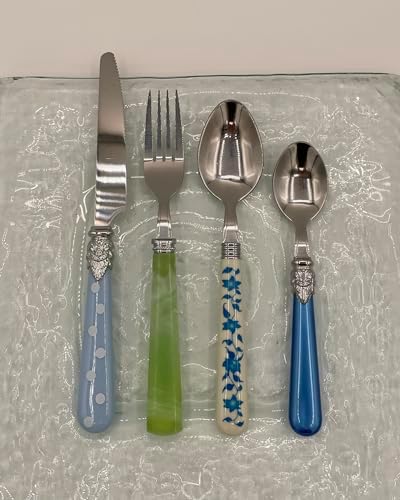 Gypsy Color Eclectic Blue & Green Mix & Match Stainless Steel Flatware