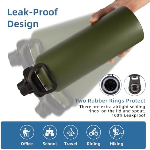 Volhoply 40 oz Insulated Water Bottles Paracord Handle, Stainless