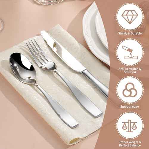 70 Piece Stainless Steel Silverware Set for 12 with 2 Serving Utensils