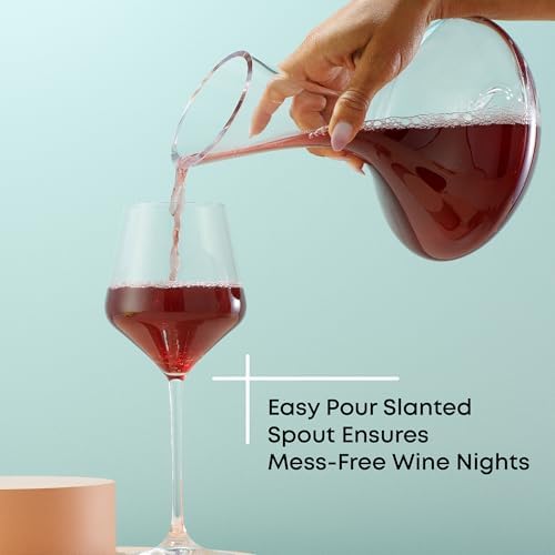 JoyJolt Lancia Wine Decanter Crystal Wine Aerator Handmade Base Glass