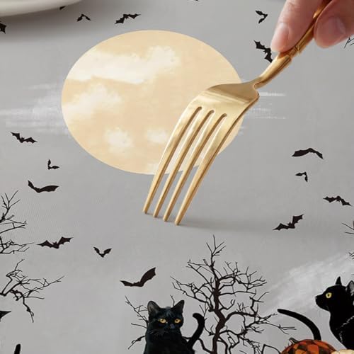 Horaldaily Halloween Fitted Tablecloth for 45"-56" Round,Cat Moon Bat