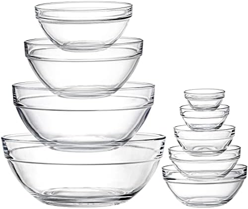 Lawei Set of 9 Glass Mixing Bowls - Glass Nesting Bowls Prep Bowl