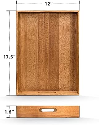 Acacia Wood Serving Tray with Handles (17 Inches) – Decorative Serving
