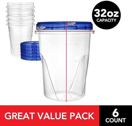 Stock Your Home 32oz Containers with Twist Top Lids, 6 Pack