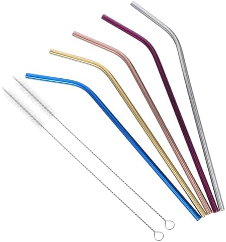 Drinking Straws Set with Brush, Bent and Straight Stainless Steel