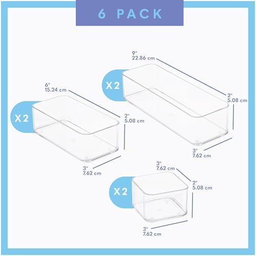 primebox Six Pieces - Clear Plastic Drawer Organizer Bins - Stackable