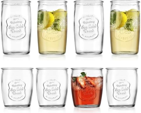 Glaver's Ice Cold Set of 8 Drinking Glasses 4-20 Oz Highball Glasses