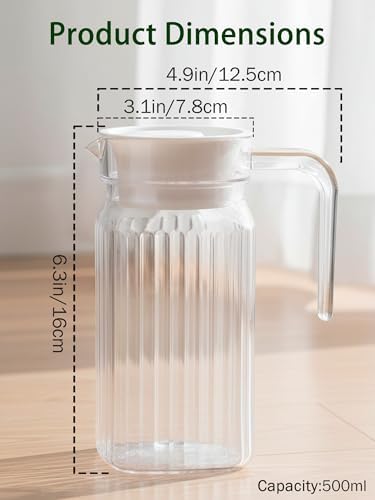 Acrylic Transparent Water Jugs Striped Pitcher with Lid 500ML