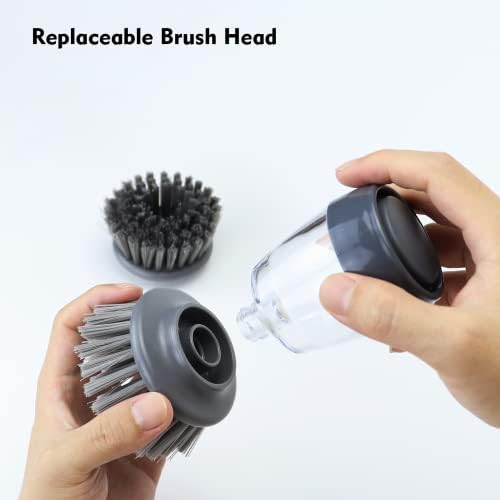 DAPOWER Dish Brush with Soap Dispenser, Grey, 2-Pack