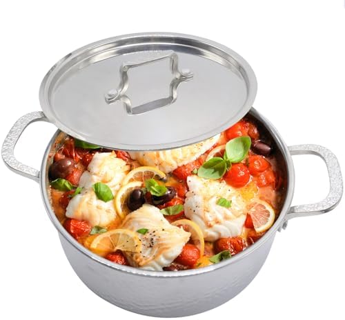 Vivicreate Tri Ply Stainless Steel Stock Pot with Lid 5 Quart Hammered