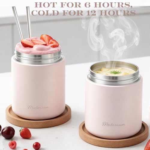 Modaniam Stainless Steel Insulated Food Jar Set, 16oz + 12oz, Pink