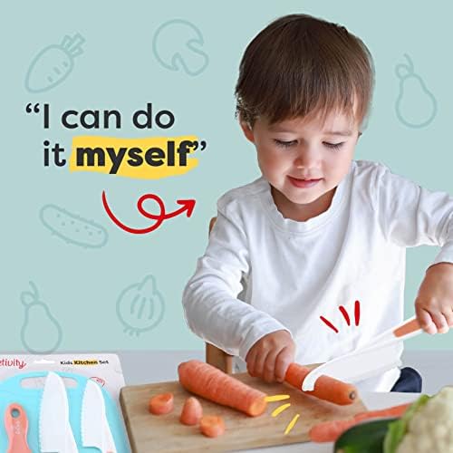 Baketivity Kid-Safe Plastic Knife Set with Cutting Board