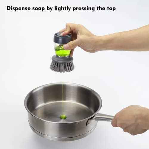 DAPOWER Dish Brush with Soap Dispenser, Grey, 2-Pack