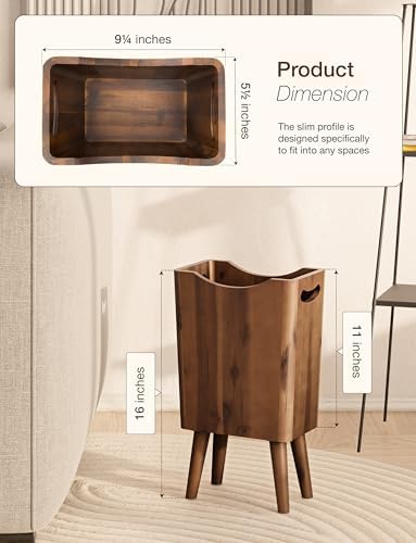 Tidita 1.5 Gal Wood Trash Can, Walnut Color