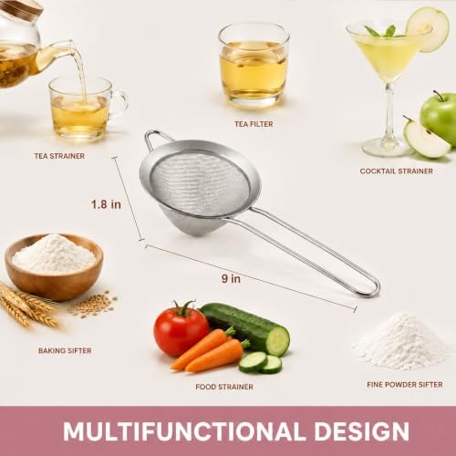 E-far Fine Mesh Strainer Set of 2, 3.3 Inches Stainless Steel Tea