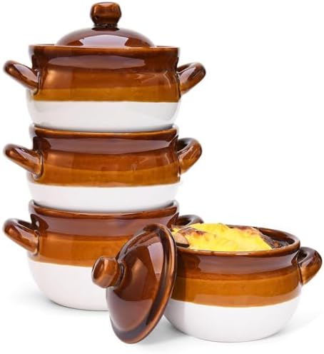 Vumdua French Onion Soup Bowls with Lids and Handles, 16 oz Ceramic