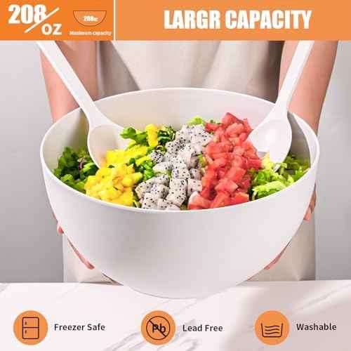 LOVYANXUE Salad Bowl with Lid, 12" Extra Large Bamboo Fiber Salad Bowl with Servers Set for Kitchen, Nature Bamboo Mixing and Serving Bowl with Lid, Spoon and Fork for Fruits,Salads and Vegetables