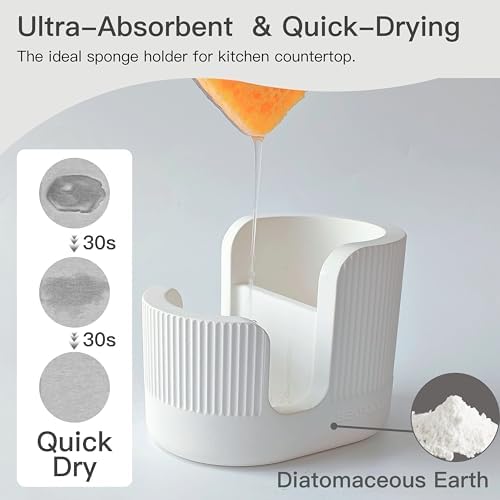 2-in-1 Diatomite Sponge Holder for Kitchen Sink, White