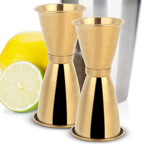 Fdit Cocktail Jigger, 2Pcs Gold Stainless Steel Double Head Cup ((gold