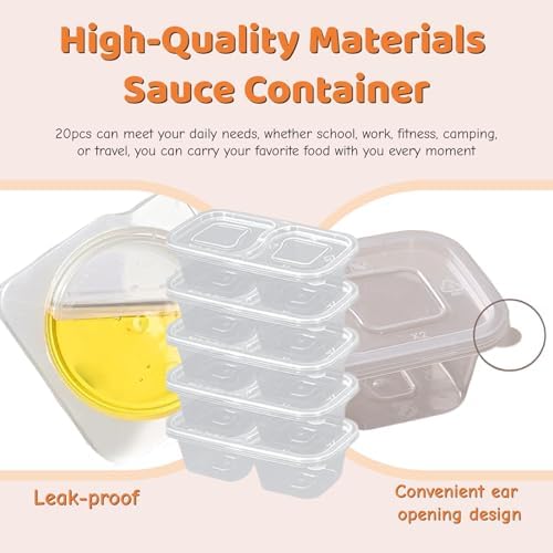 Snack Containers with Lids - 20PCS 2 Compartment Meal Prep Containers