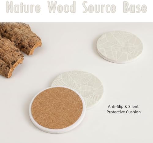 Absorbent Ceramic Leaf Coasters Set of 4 with Cork Back