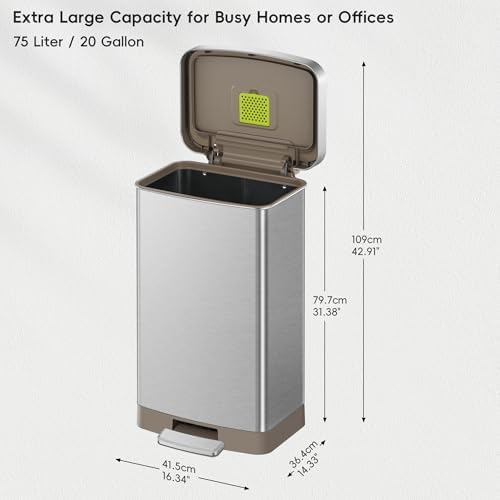 EKO Hudson Matte Stainless 75 Liter/20 Gallon Step Trash Can with Rear