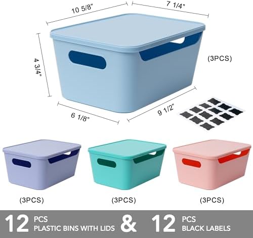 Tiawudi 12-Pack 4.5L Storage Bins with Lids