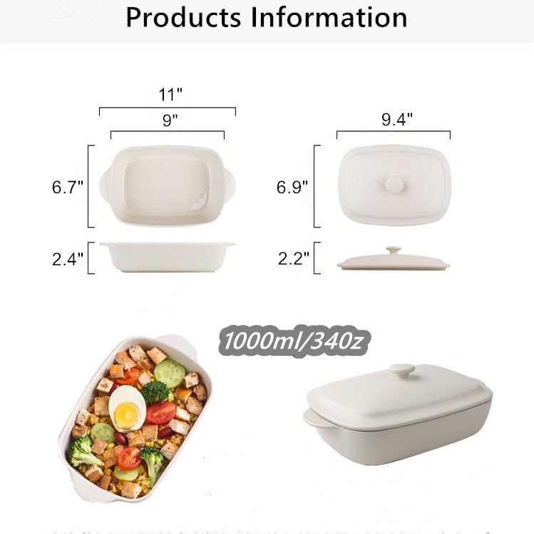 Ceramic Casserole Dish with Lid,33oz Covered Rectangular Baking Dish