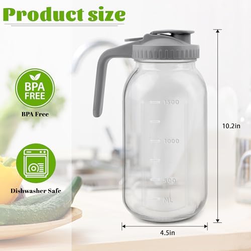 Heavy Duty Mason Jar Pitcher, 64 oz Glass Pitcher with Lid 2 Pack