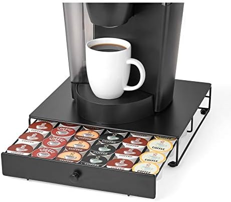 Nifty Coffee Pod Drawer – Compatible with K-Cups, 36 Pod Pack Holder, Non-Rolling, Compact Under Coffee Pot Storage Sliding Drawer, Home Kitchen Counter Organizer, Black