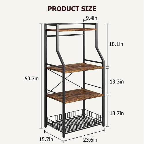 TrailBlaze Industrial 4-Tier Kitchen Bakers Rack, Rustic Brown