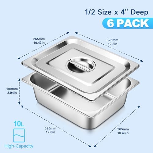 Hotel Pans with Lids, 1/2 Size, 4 Inch Stainless Steel