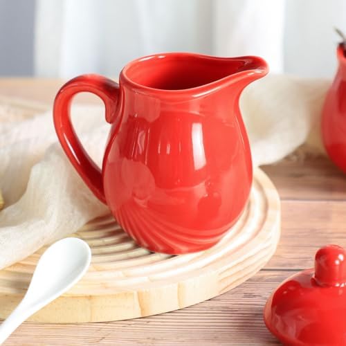 Ceramic Colorful Creamer and Sugar Set with Lid Spoon, Coffee Serving
