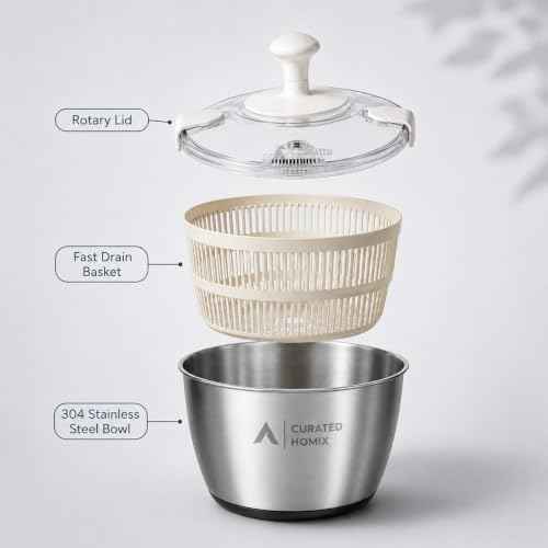 Stainless Steel Salad Spinner Large Capacity 6L – Hand Crank Vegetable