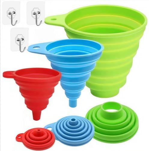 Silicone Collapsible Funnel Set 3 Pack Food Grade Funnels for Filling