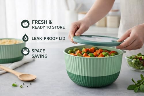 Plastic Mixing Bowls with Lids, 8-Piece Airtight Leak-Proof Nesting