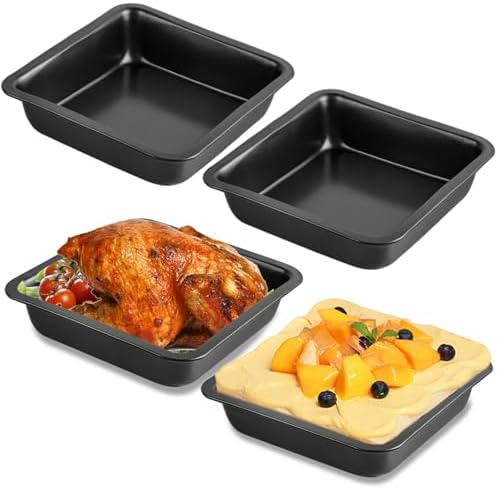 4 Pcs 8x8 Square Baking Pan, Carbon Steel Brownie Pans, Square Cake