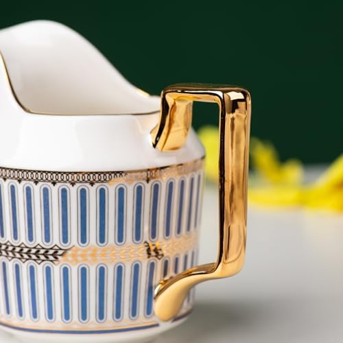 Ceramic Cream and Sugar Set, White Gold, Set of 2