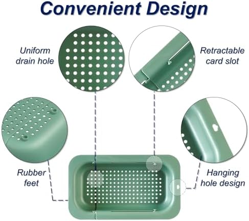 Extendable Sink Colander Strainer Basket, Green