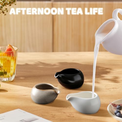 3 Pack 3.3 Oz Small Porcelain Coffee Creamer Pitcher, Mini Gravy Sauce