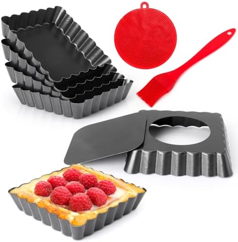 Mini Tart Pans Square 4 Inch 6Pcs with Removable Bottom, Nonstick
