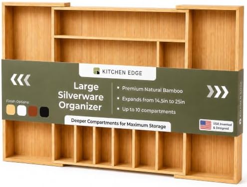 KitchenEdge Bamboo Silverware Drawer Organizer, 14-25 in