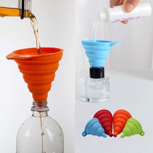 Kitchen Silicone Foldable Funnel Set of 4 Small and Large Flexible