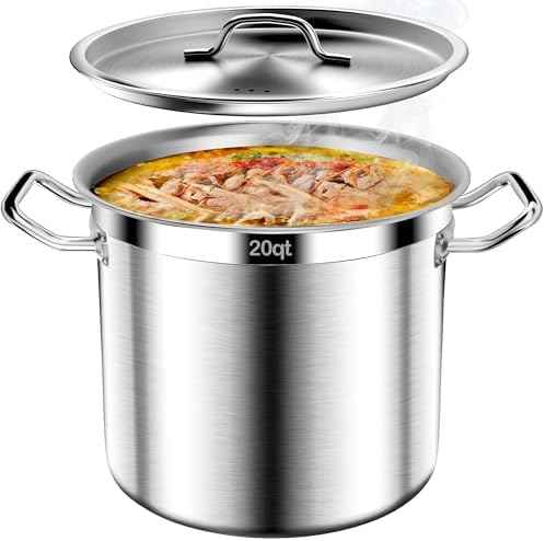 Stock Pot-20QT Stainless Steel Stockpot with Lid, Heavy Duty Tri-Ply