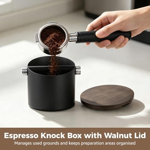 Espresso Knock Box with Walnut Lid, Coffee Grounds Container with
