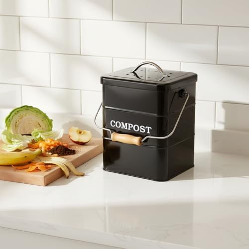 Carbon Steel Kitchen Countertop Compost Bin, 1 Gallon