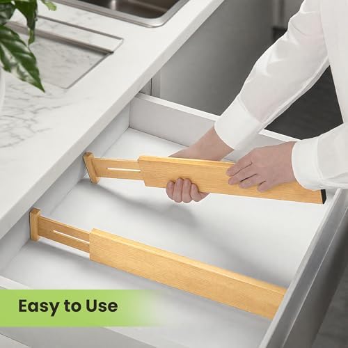 Fyvva Drawer Organizer, Spring-Loaded Expandable Bamboo Dividers