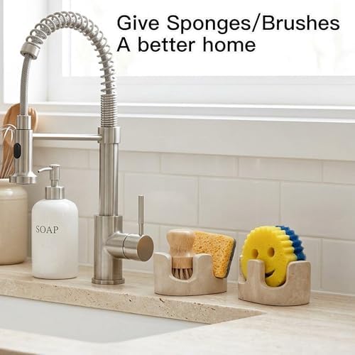 Travertine 2-Slot Sponge and Brush Holder, Beige